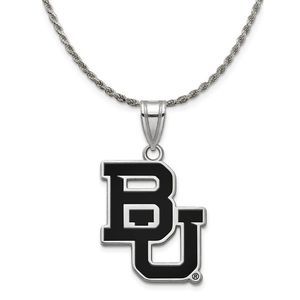 Sterling Silver Baylor U Large 'BU' Enamel Pendant Necklace - 18 Inch